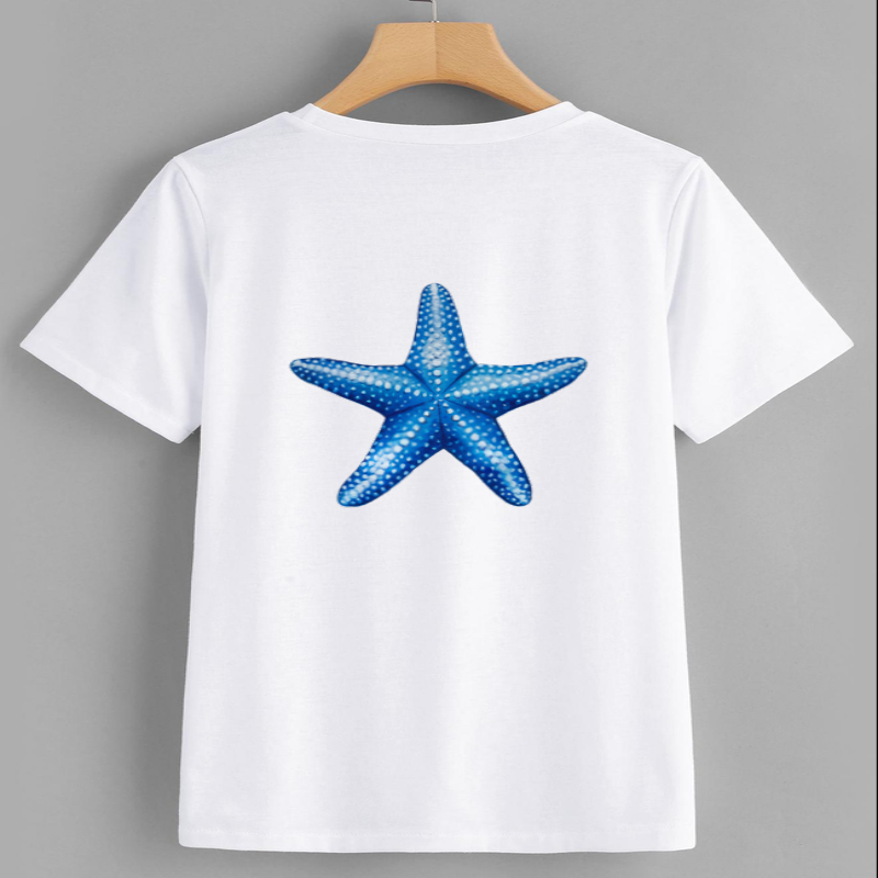 Blue Starfish Graphic T-Shirt for Casual Summer Wear