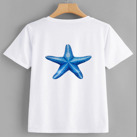 Blue Starfish Graphic T-Shirt for Casual Summer Wear