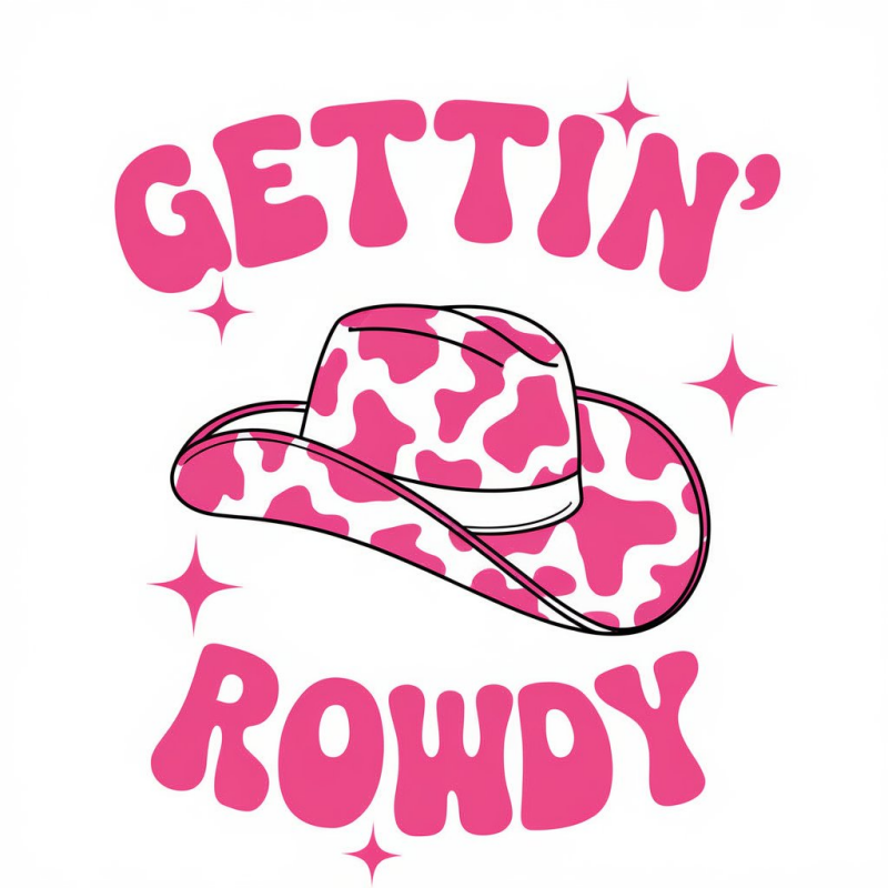 GETTIN' ROWDY Pink Cowboy Hat Graphic T-Shirt
