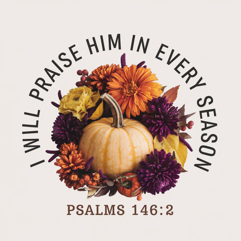 Psalms 146:2 Inspirational Pumpkin Floral T-Shirt