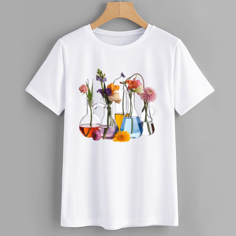 Floral Science-Inspired Graphic T-Shirt