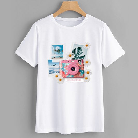 Creative Memories Graphic T-Shirt with Floral Camera Design