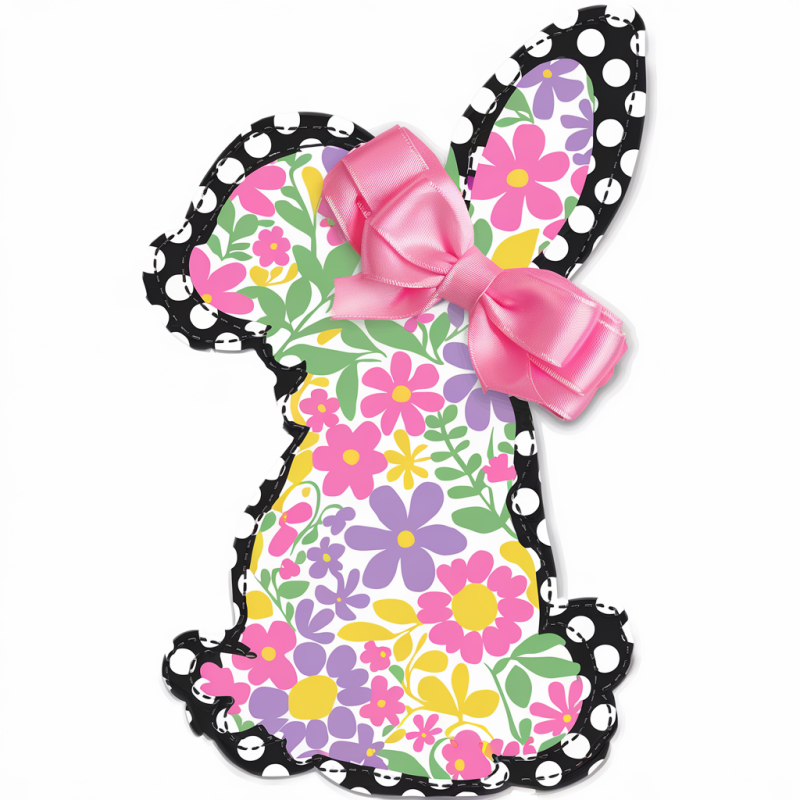 Floral Bunny T-Shirt with Pink Bow for Kids
