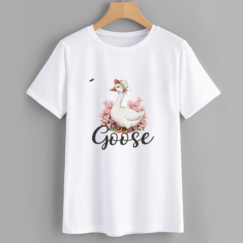 Cute Goose Graphic T-Shirt with Floral Design