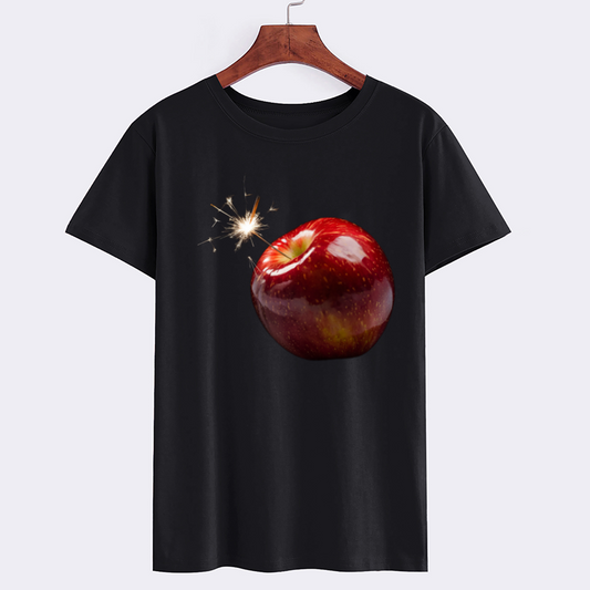 Exploding Apple Graphic Tee - Black Casual T-Shirt