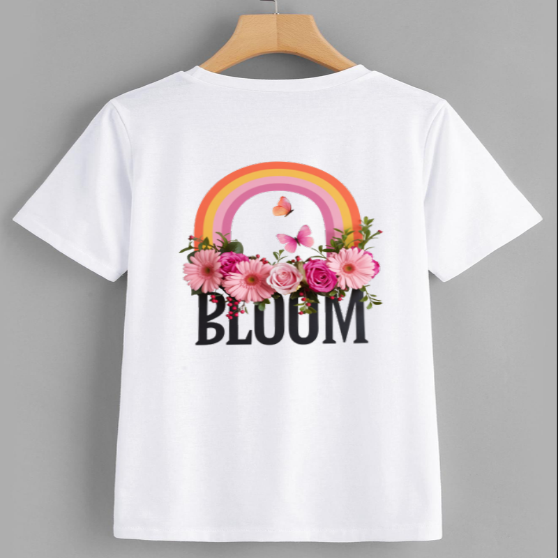 Bloom Graphic Flower T-Shirt with Rainbow Design