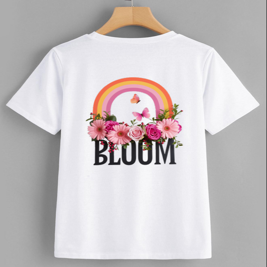 Bloom Graphic Flower T-Shirt with Rainbow Design