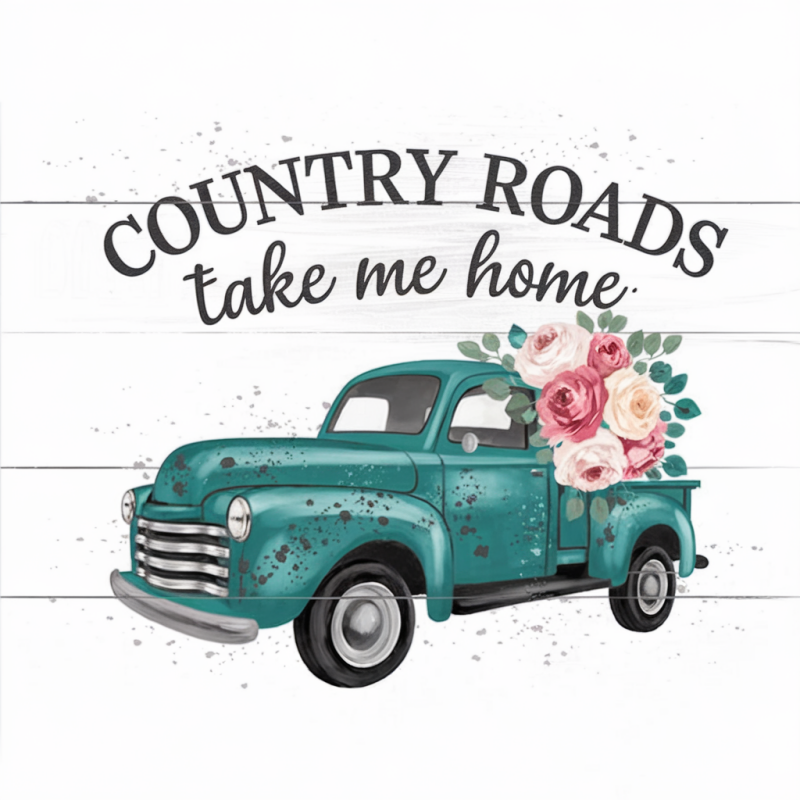 Vintage Teal Truck Floral Graphic T-Shirt