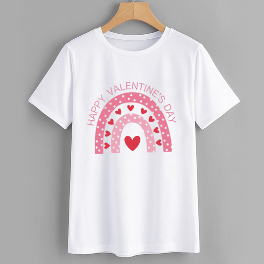 Valentine's Day Rainbow Heart Cotton T-Shirt