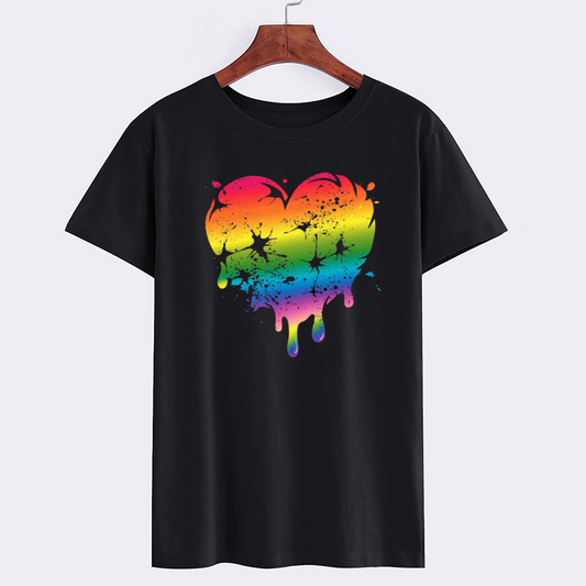 Rainbow Heart Dripping Graphic T-Shirt