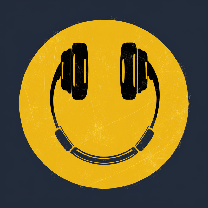 Smiley Face Music Headphones Graphic T-Shirt
