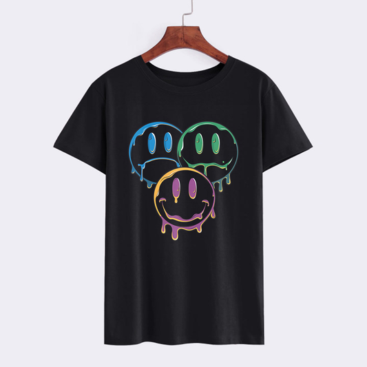 Colorful Dripping Smiley Face Graphic T-Shirt