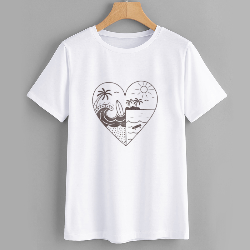 Heart Wave Beach Graphic T-Shirt