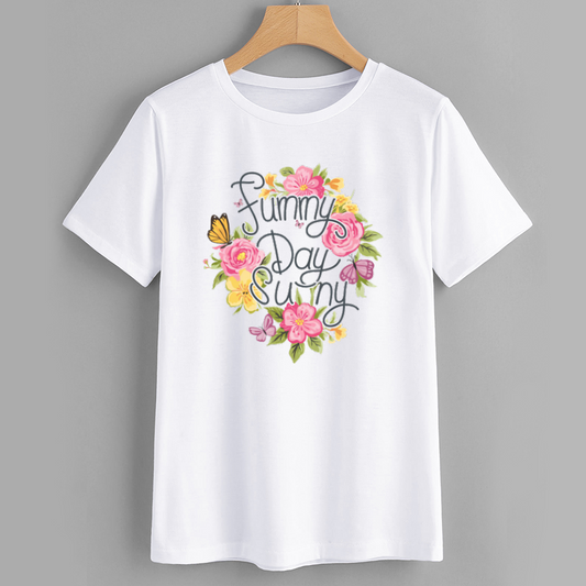 Cotton Floral Print Funny Day Sunny T-Shirt