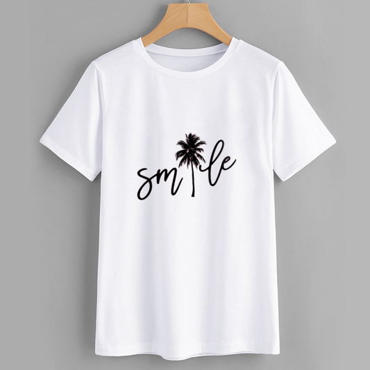 Smile Palm Tree Graphic Cotton T-Shirt
