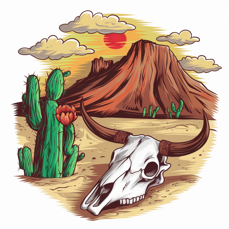 Desert Sunset Bull Skull Graphic T-Shirt