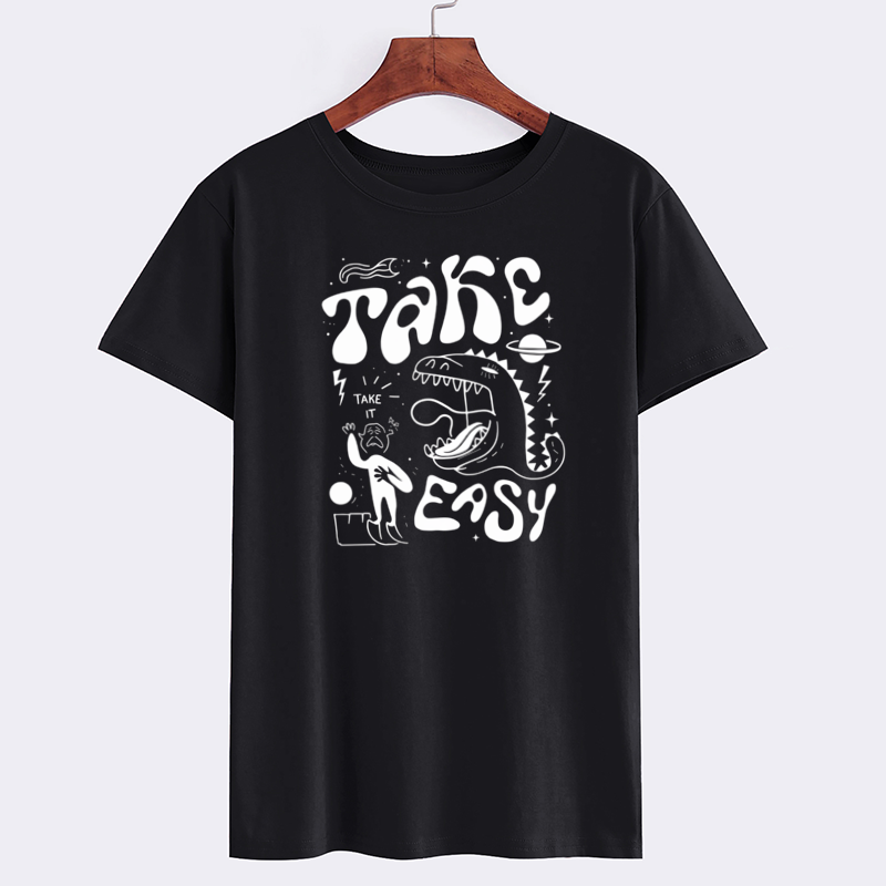 Graphic Black T-Shirt with 'Take It Easy' Design