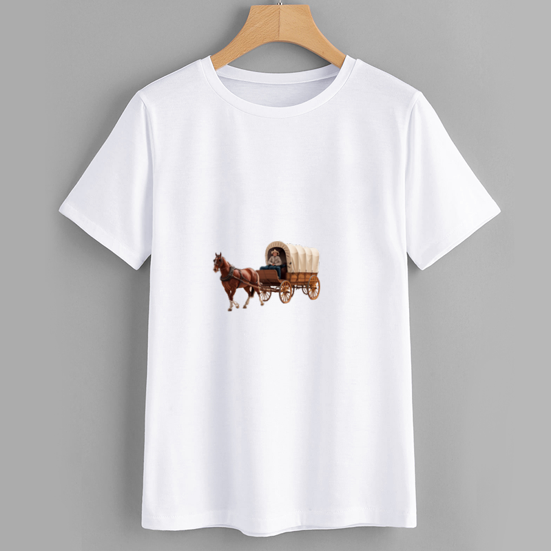 Vintage Horse Wagon Graphic White T-Shirt