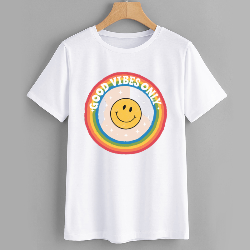 Good Vibes Only Rainbow Smiley Face T-Shirt