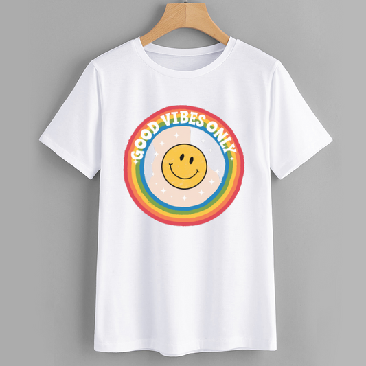 Good Vibes Only Smiley Face Rainbow T-Shirt