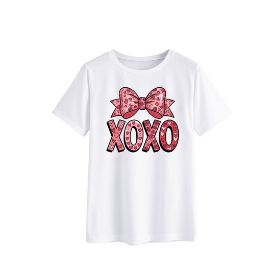 Cute XOXO Pink Bow Graphic T-Shirt for Women