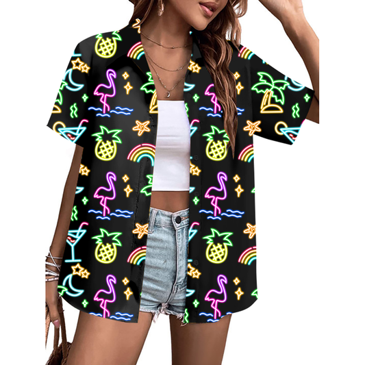 Hawaiian 80s Neon Pattern Button-Down Shirt