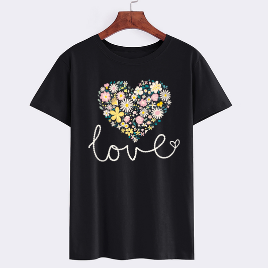 Floral Heart Love Graphic T-Shirt
