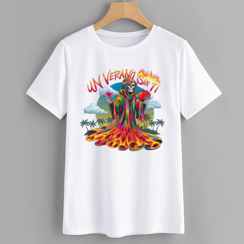Colorful Skull Graphic T-Shirt with Summer Theme