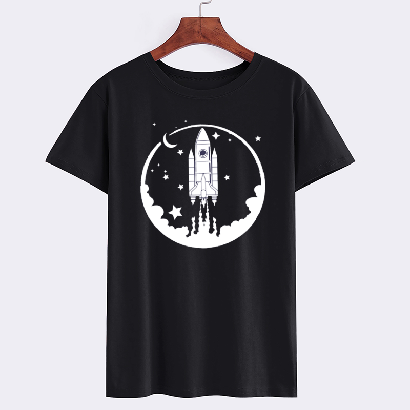 Rocket Launch Graphic T-Shirt - Space Theme Black Tee