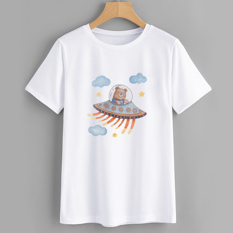 Cute Bear in UFO Graphic T-Shirt