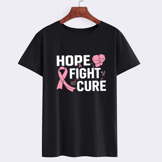 Hope Fight Cure Pink Ribbon Cotton T-Shirt