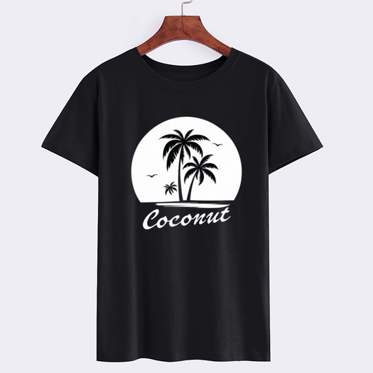 Coconut Palm Tree Graphic Black Cotton T-Shirt