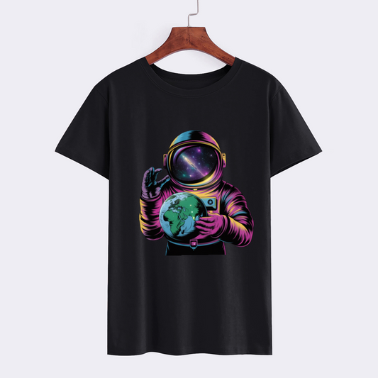 Cosmic Astronaut Holding Earth Graphic T-Shirt