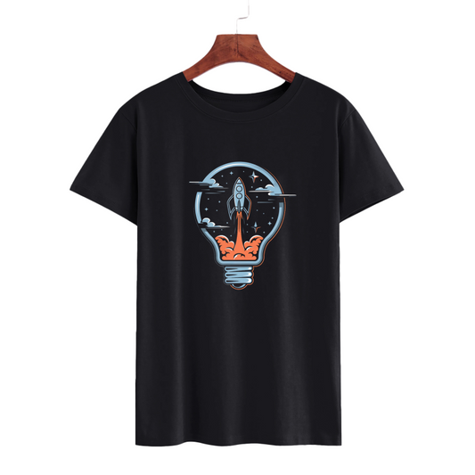 Creative Rocket Light Bulb Graphic T-Shirt