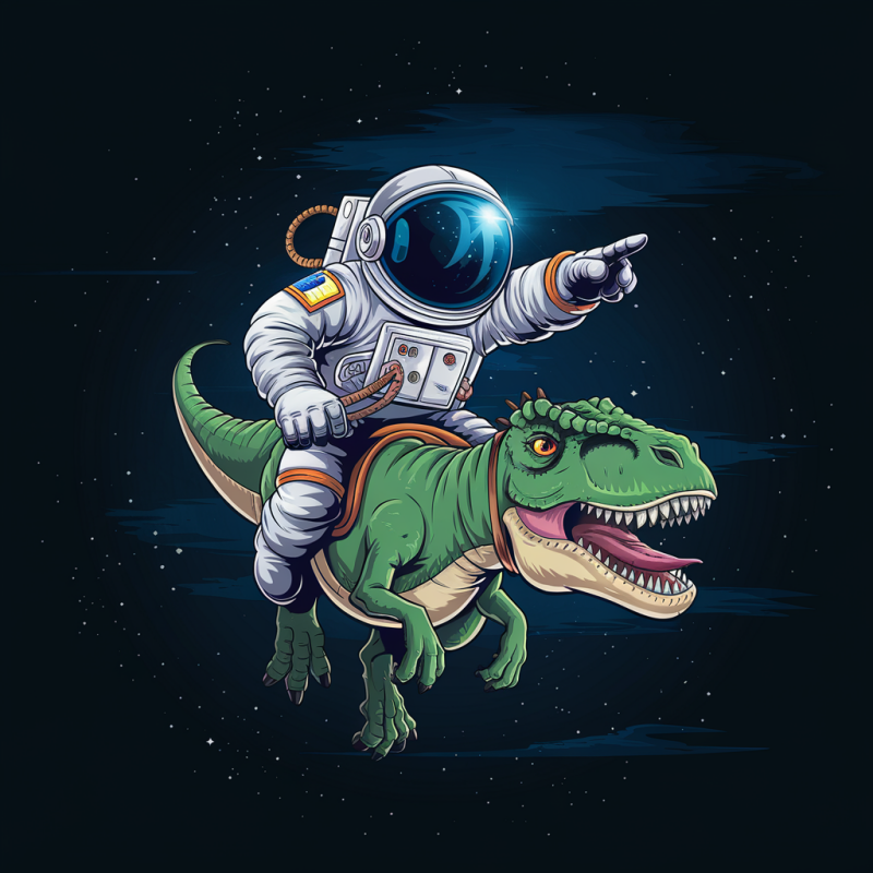 Astronaut Riding Dinosaur Graphic T-Shirt