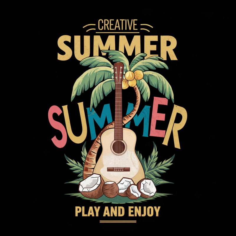 Creative Summer Guitar Graphic T-Shirt