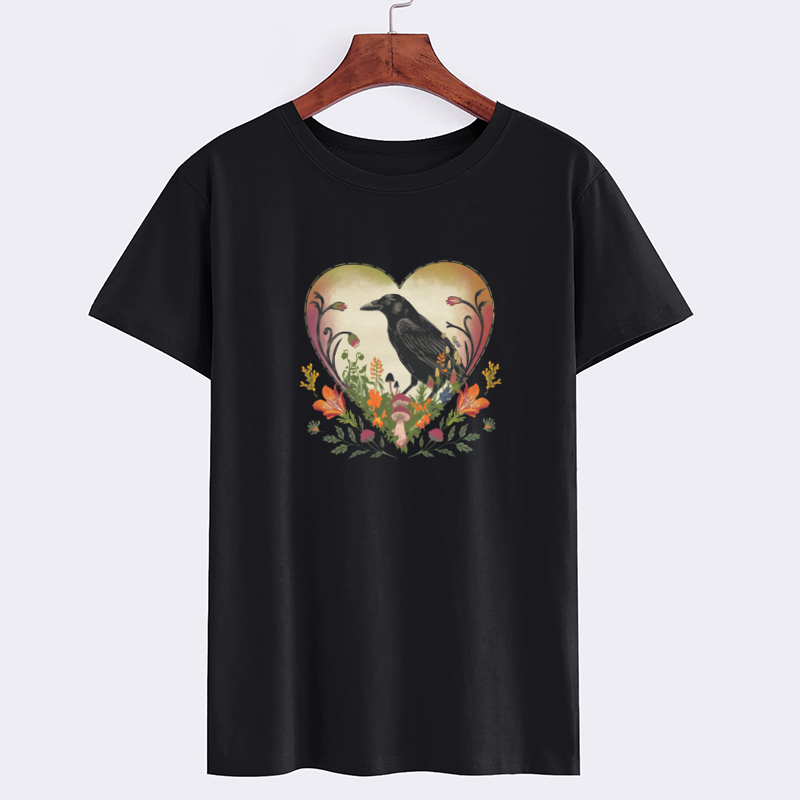 Artistic Raven Heart Black T-Shirt