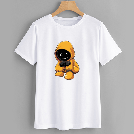Kawaii Cartoon Character Graphic T-Shirt with Yellow Hoodie Design