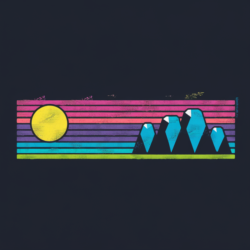 Graphic Black T-Shirt with Sunset and Mountain Design