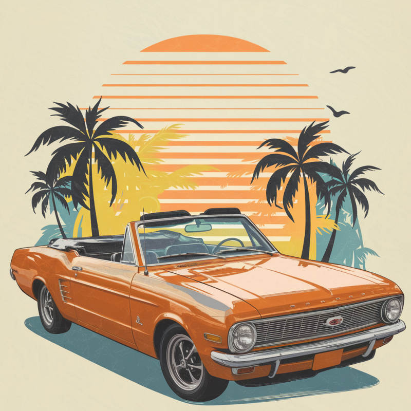 Vintage Orange Convertible Car Graphic T-Shirt