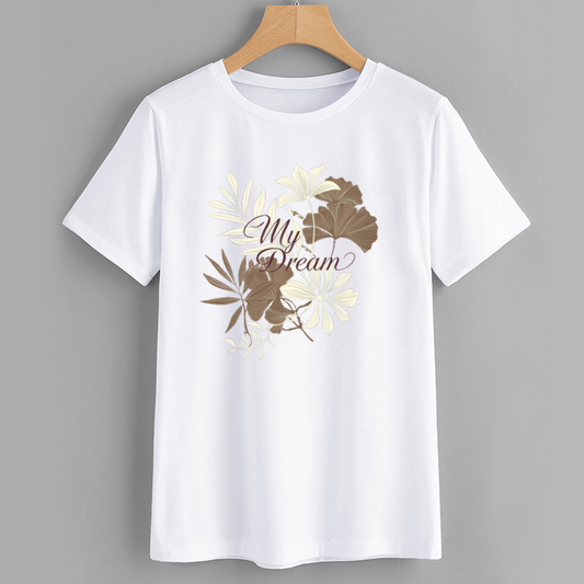 Floral Graphic T-Shirt with 'My Dream' Design