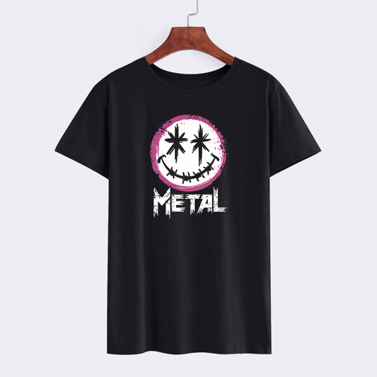 Black Metal Graphic T-Shirt with Smiley Face Design