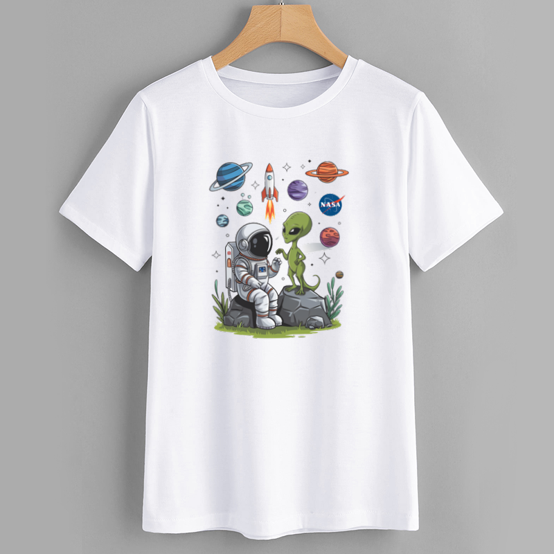 Astronaut and Alien Adventure Graphic T-Shirt