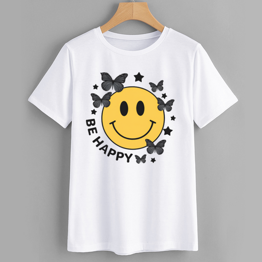 Smiley Face and Butterfly Graphic T-Shirt
