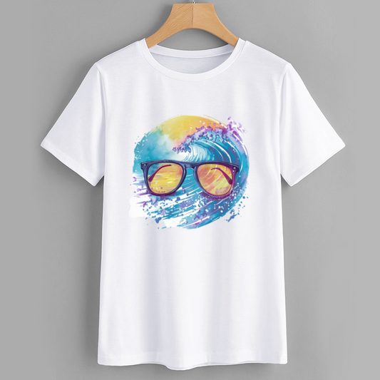Wave and Sunglasses Graphic T-Shirt