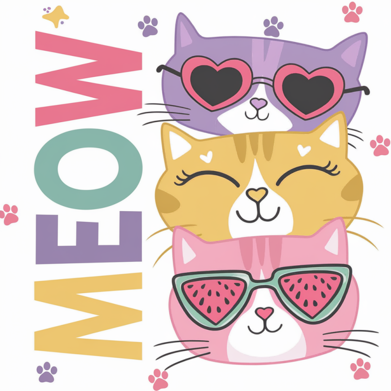 Cute Cat Graphic T-Shirt with Meow Design
