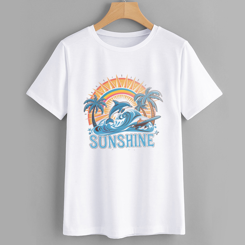Sunshine Graphic Tee with Dolphin and Wave Design