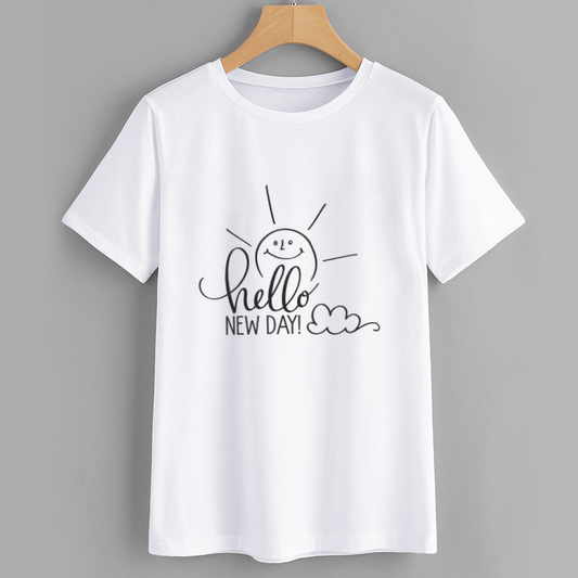 Sunshine Hello New Day Cotton Graphic T-Shirt