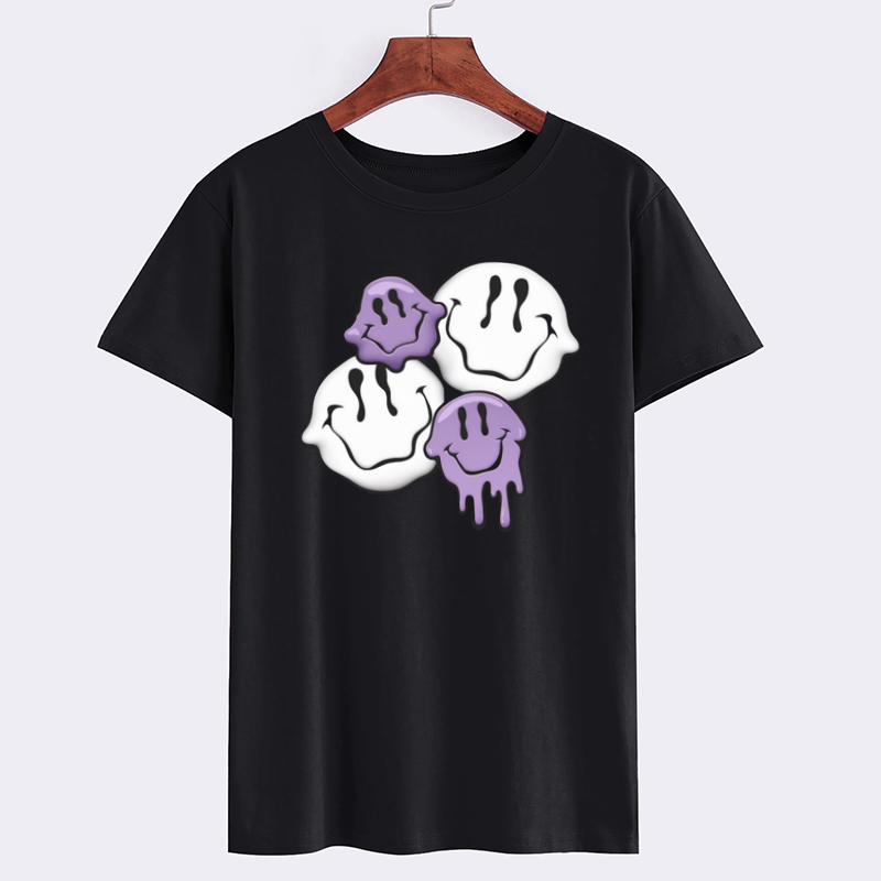Graphic Smiley Face Black T-Shirt with Dripping Design