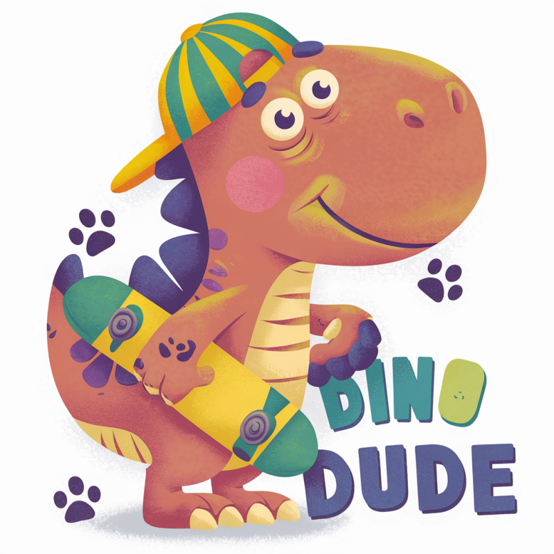 Dino Dude Cartoon Graphic T-Shirt for Kids